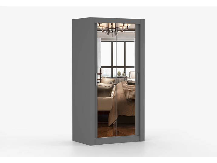 Schwebetürenschrank MILAN 100 cm Grau Grau + Spiegel