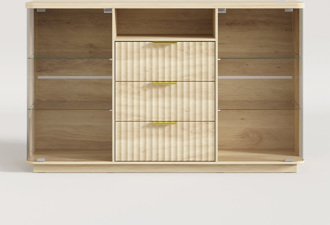 Metro 135 cm W Plastic and Glass Sideboard Oak 85cm H X 135cm W X 35cm D