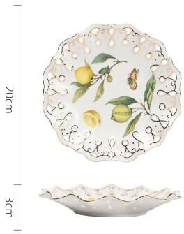 Uplifted Finds European Style Lemon Pattern Ceramic Dining Set Elegant Dinner, Steak & Dessert Plates 8 In Hollow Plate