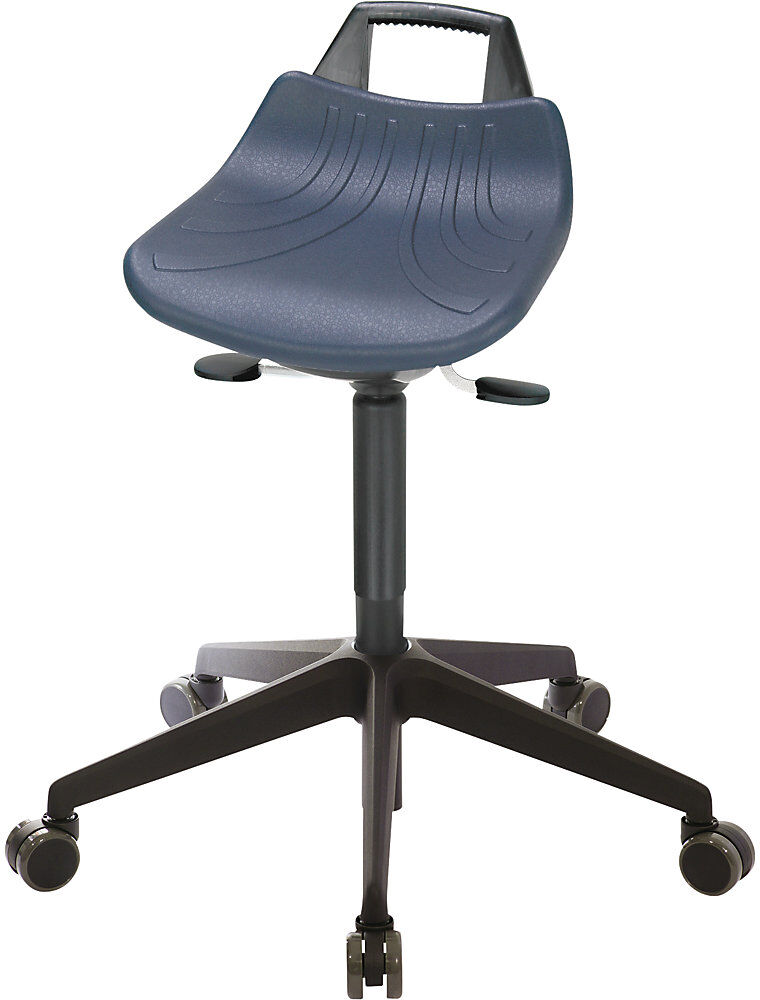 kaiserkraft XL Arbeitshocker 150 kg, Gasfeder-Höhenverstellung, PU-Schaum, blau