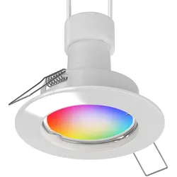 ledscom.de Deckeneinbaurahmen FERE, rund, weiß glänzend (GU10/MR16/GU5,3/50mm) inkl. RGB LED Lampe, 473lm, Smart Home, WLAN, Alexa