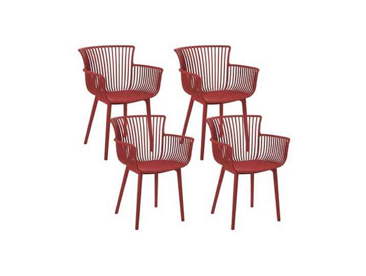 Beliani Kunststoffstühle rot 4er Set für den Innen- und Außenbereich geeignet Pesaro