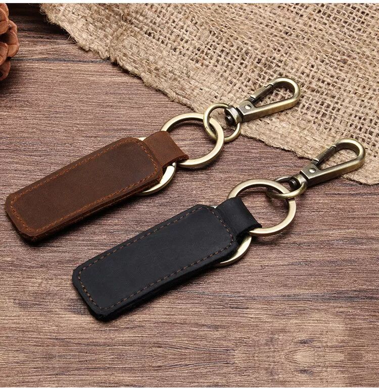 INF Porte-clés de voiture rétro en cuir véritable