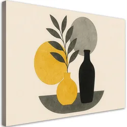 LEINWANDBILD Vasen Blätter Minimalismus Gelb 100x70cm