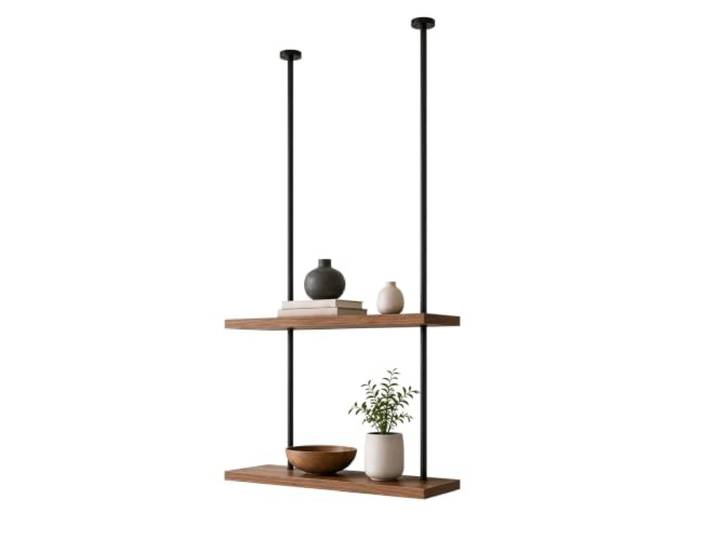 Schwebende Regale, industrielles Deckenregal aus Holz + Metall, Eisen Hängender Ausstellungsständer für Schrank, Küche, Bar, Pflanzen, Bücher, Schuhe, Taschen(2-layer 60x30x85cm)