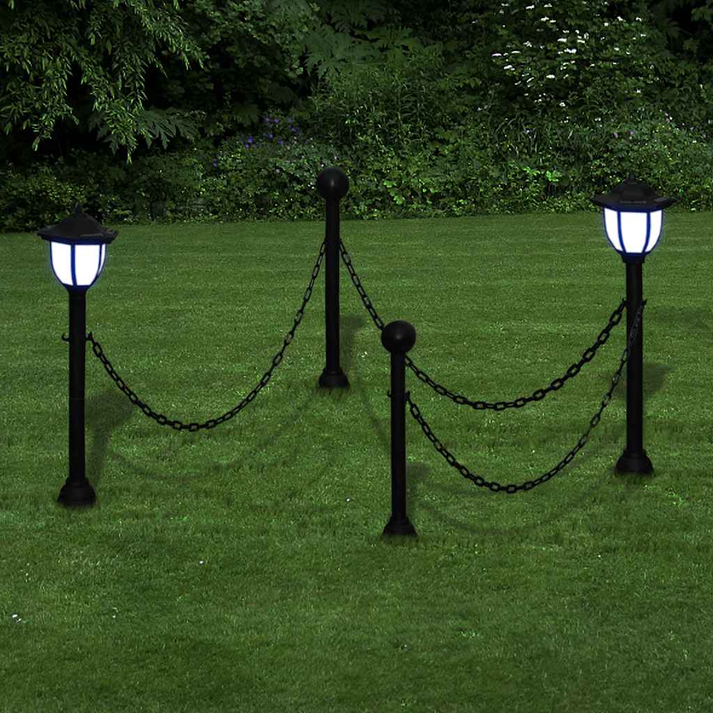 vidaXL Lámparas solares 4 uds con valla de cadena y postes Negro