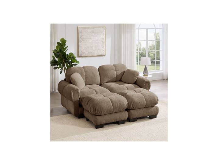 Canapé modulable - SOGEU - Canapé Composable - Tissu chenille - 190x149x90 cm - Pouf mobile