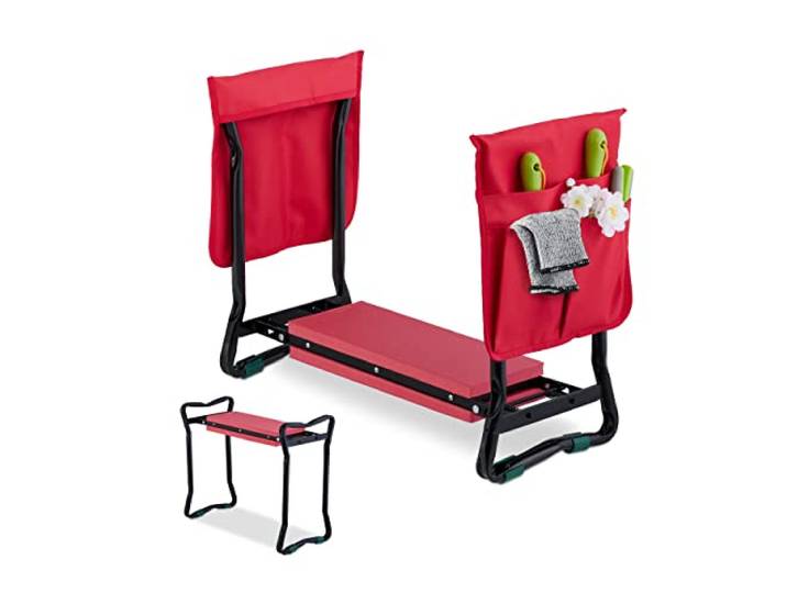 Relaxdays Tapis pour Le Jardinage\, avec Pochettes\, ménage Vos articulations\, Charge Max. :150 kg\, Pliable\, Noir/Rouge