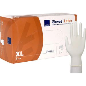 Abena Einmalhandschuhe Classic, natur, 100 Stück, Latex, chemikalienbeständig, lebensmittelecht, Größe XL
