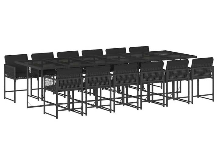vidaXL 13-tlg. Garten-Essgruppe mit Kissen Schwarz Poly Rattan