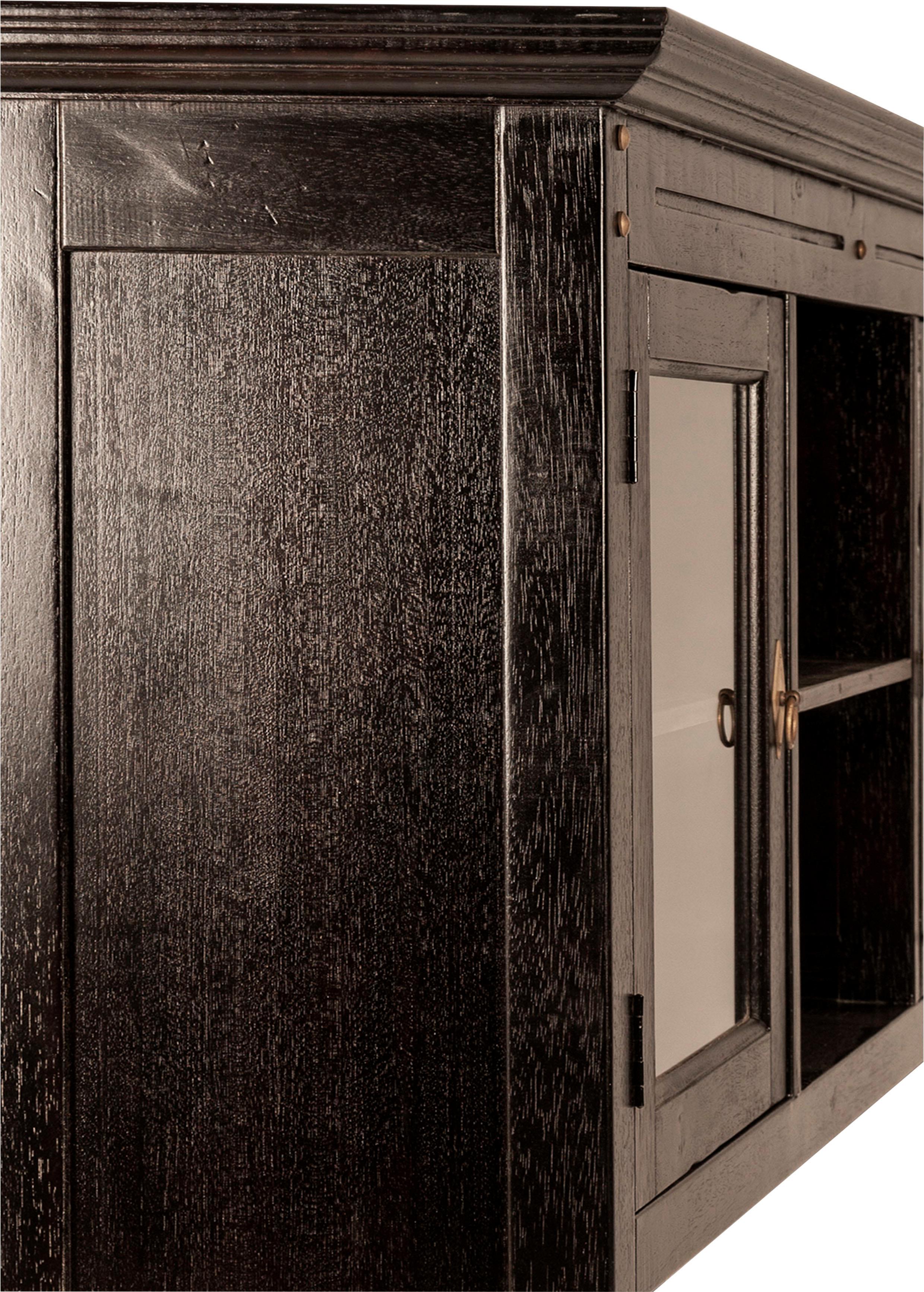 Aufsatzschrank SIT "Fès aus Akazie massiv mit 2 Glastüren & 2 Fächern", braun, B:148cm H:110cm T:34cm, Massivholz, Schränke, Aufsatzschrank
