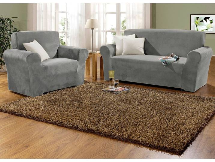 Stretchbezüge mit Fleckschutz, Silber, Größe 101 (Sesselbezug)
