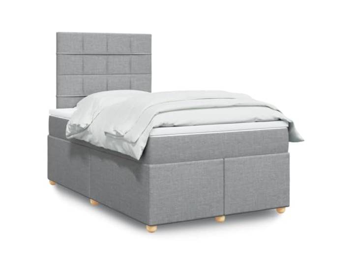 RJPLMFV Lattenrost mit Matratze, 120 x 200 cm, Hellgrau Polyestergewebe, Taschenfedern, Kopfteil verstellbar, abnehmbarer Topper