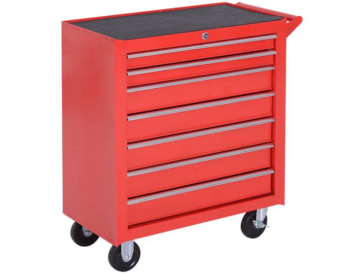 Durhand Werkstattwagen mit Rollen, Werkzeugwagen mit 7 Schubladen, abschließbar Stahl, Rot, Metall, 33x75x69 cm, Freizeit & Co, Heimwerken, Werkstatteinrichtung, Werkzeugschränke