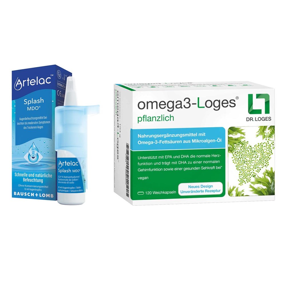Artelac Splash MDO Augentropfen + Omega3-Loges Kapseln 08105197