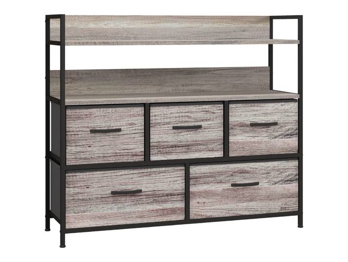 Commode de rangement 5 tiroirs en tissu et acier effet bois gris