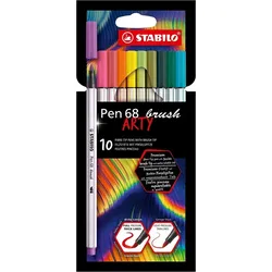 STABILO Etui mit 10 Filzstiften Pen 68 Brush ARTY, Pinselspitze, zusammengestellte Farben (10)