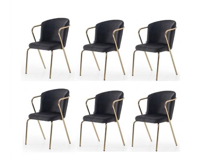 JVmoebel Esszimmerstuhl Stuhl-Set 6x Stuhl Bequem Modern Schwarz Goldene Elemente Weich, Made in Europa