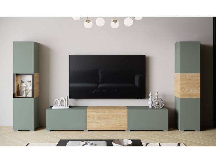 Home affaire Wohnwand BERLIN III, Vitrine Türschlag links/rechts wechselbar, (Komplett-Set, 3-St), moderne grifflose Mediawand Breite 260 cm, Vitrine mit Verglasung