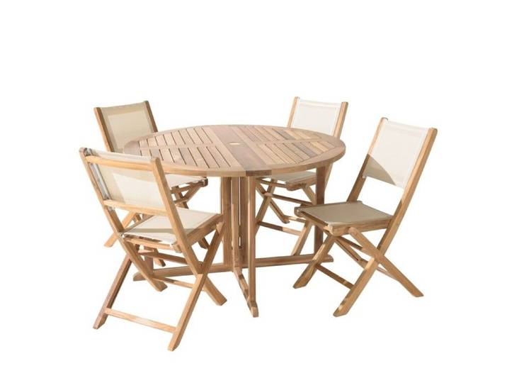 MACABANE FUN - Salon de jardin en bois teck et textilène 4/6 personnes