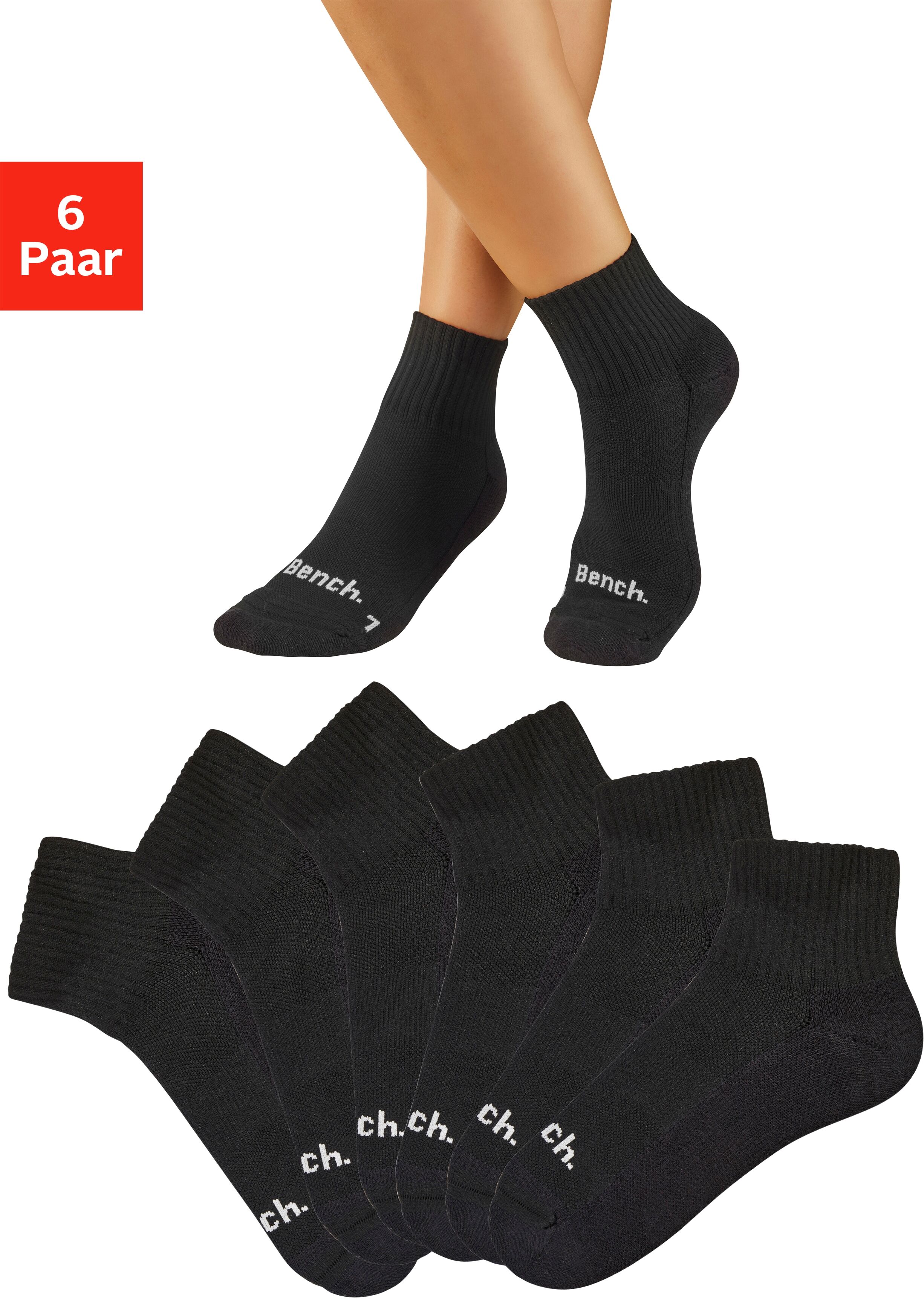 Kurzsocken BENCH. "Sportsocken Antiblasensocken für Damen Herren", Herren, Gr. 35-38, schwarz (6x schwarz), Baumwollmischung, unifarben, elastisch, Socken Kurzsocken, doppellagig, beugt Blasen vor