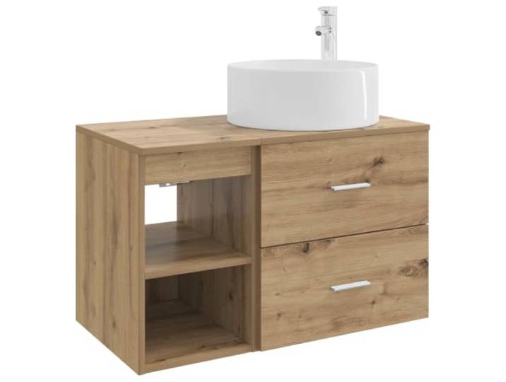 HFXHIJXQ Badezimmermöbel-Set 2-Teilig Wandmontiert Artisan-Eiche Platzsparende Kombination aus Waschtischund Beistellschrank für Gäste-WC mit Bohrbits zur individuellen Montage.