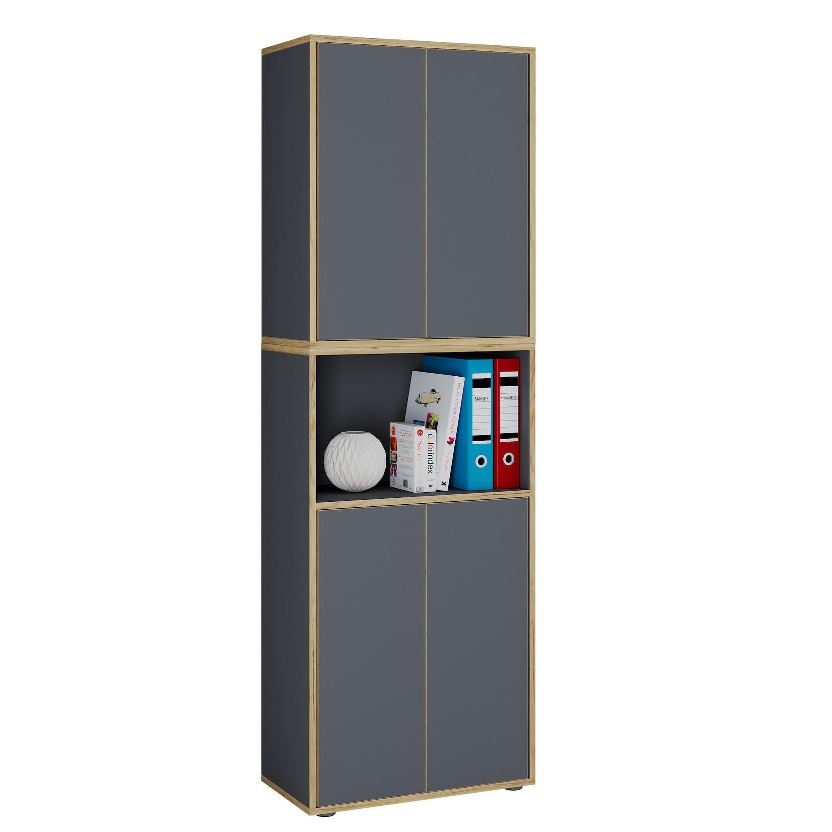 VCM Holz Büroschrank Ordner Aktenschrank Büromöbel Schrank Salia 5-fach Breite 60 cm Drehtüren