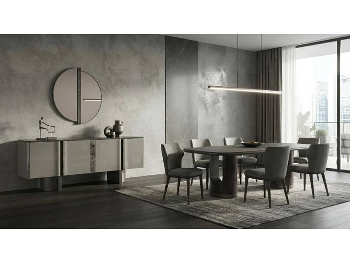 JVmoebel Esszimmer-Set Esszimmer set Esstisch 6x Stühle Kommode Spiegel Modern, (9-St., 1x Tisch, 6x Stühle, 1x Kommode, 1x Spiegel)