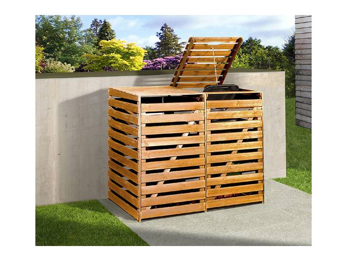 Weka Mülltonnenbox für 2 Tonnen Holz Honigbraun 92 × 148 × 122 cm