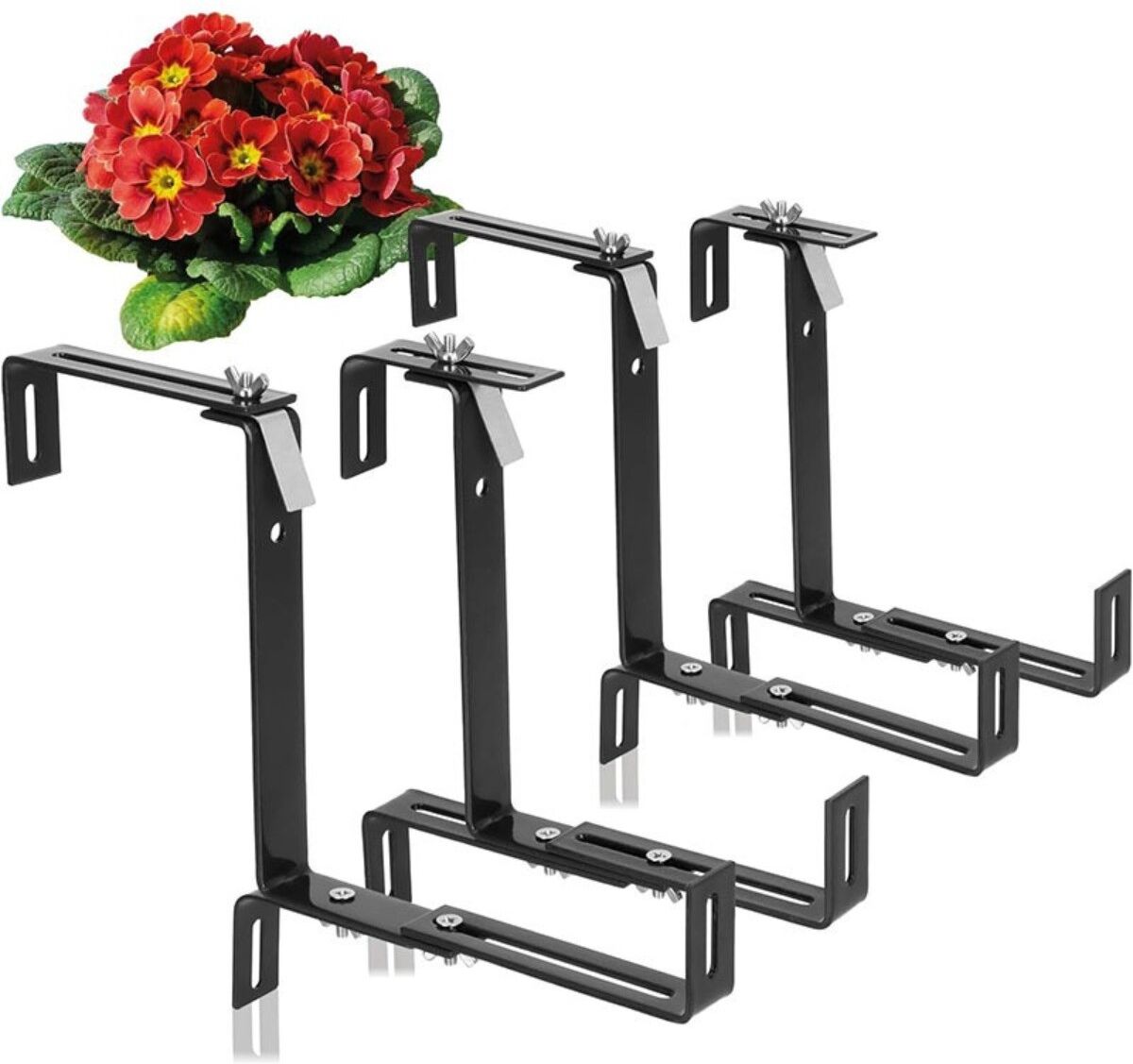 INF Verstellbare Pflanzenhalter 4er-Set — Edelstahl Schwarz, Bohrenfrei für Balkongeländer, Schraubverstellbar bis 13.5cm