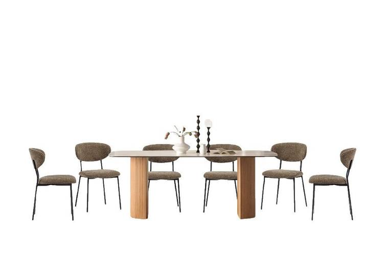 Vintagehaus Essgruppe Travertin Tisch Roma + Esszimmerstühle Kjeld