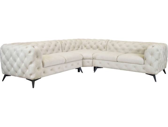 Ecksofa, Samtoptik, Beige 264×264 cm, Chesterfield-Design, Modern, Leonique