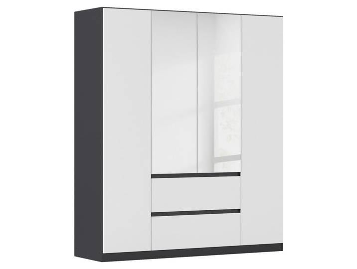 Drehtürenschrank, Grau, Silber & Weiß, 181x210x54 cm, Holzwerkstoff, 3 Fächer & 2 Schubladen, Rauch
