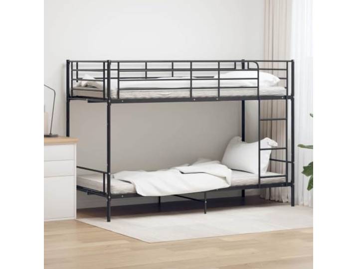 YNGBHFNOP Pulverbeschichtetes Metall Kinderzimmer 90×200 cm Schwarz Etagenbett Schwarz Metall 90x200 cm Hochbett mit Sicherheitsgeländer Leiter Stabil Kinderzimmer Raumsparend