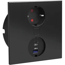 HPF, Steckdose, Einbausteckdose Duplex, 1 Stk. Schukosteckdose, + USB-Charger, schwarz