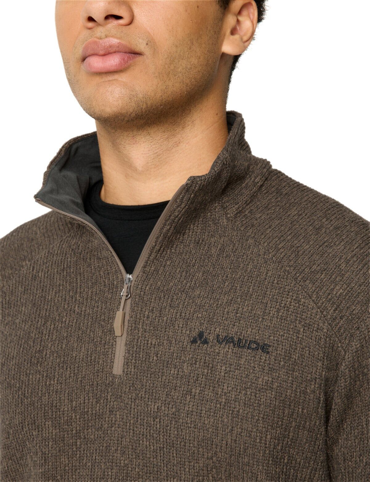 Stehkragenpullover VAUDE "MEN'S TESERO PULLOVER II", Herren, Gr. S, oat, Obermaterial: 100% Polyester, Pullover Stehkragenpullover, mit kurzem Reissverschluss, in Strickoptik, für kühle Tage oat S