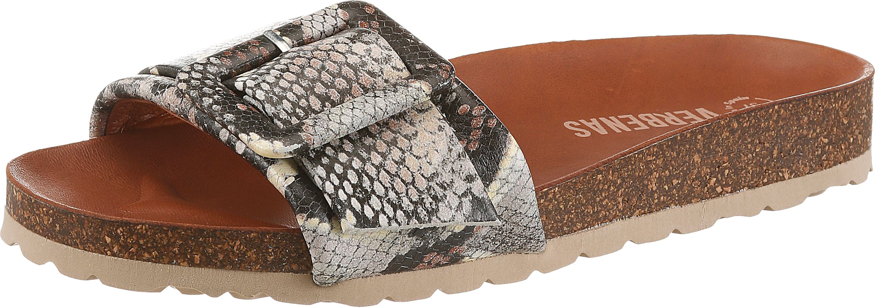 Pantolette VERBENAS "REIKO MAMBA", Damen, Gr. 39, braun (schlangendruck), Leder, Reptilienprägung, Schuhe Pantolette, Hausschuh, Sommerschuh, Strandschuh, Urlaubsschuh zum Schlupfen schlangendruck 39