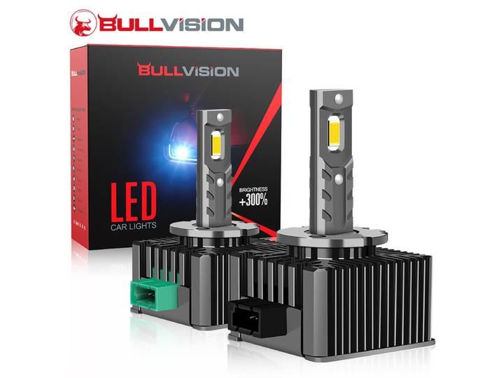 Bullvision D1S/R LED-koplampen, 20.000 lm helderder, 6000K koel wit, 1:1 D1S originele maat, directe vervanging, plug-and-play installatie