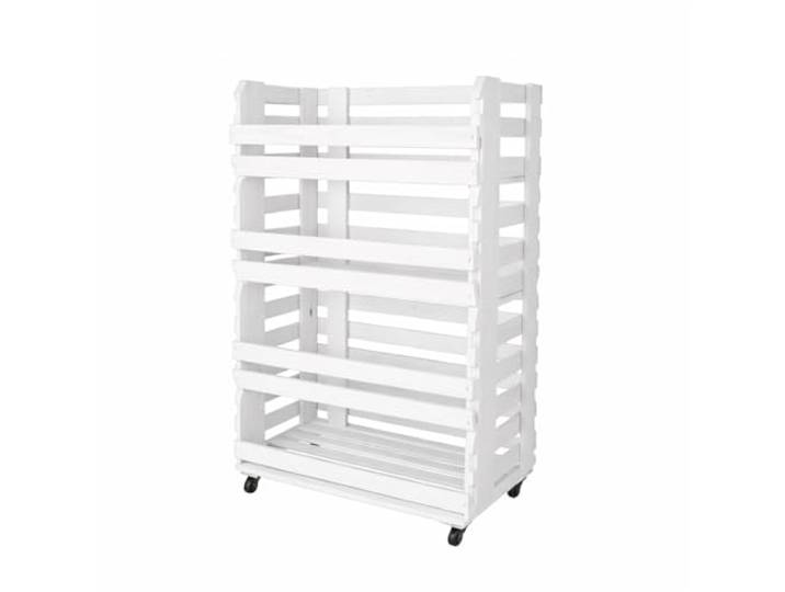 Kistenland Obstregal Bernd XXL mit 4 Stapelkisten, Rollbar, Nadelholz, 115 x 58 x 40 cm (weiß)