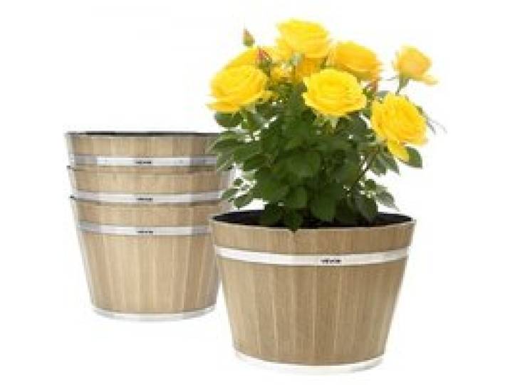 VEVOR Blumentöpfe 300 x 210 mm, 4er-Pack Whiskyfass-Pflanzgefäße mit Drainagelöchern, Kunststoff-Pflanztopf im Weinfass-Design für Pflanzen im Innen- & Außenbereich, Garten, Zuhause, Braun