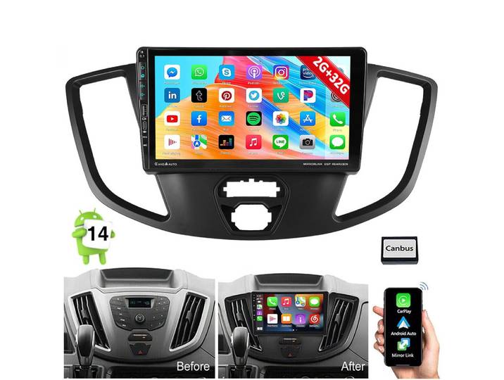 ESSGOO Android 15 Für Ford Transit Tourneo Custom CarPlay GPS Navi USB Type-C Navigationsgerät (Carplay Android Auto Bluetooth EQ USB GPS Navi WIFI Touchscreen)