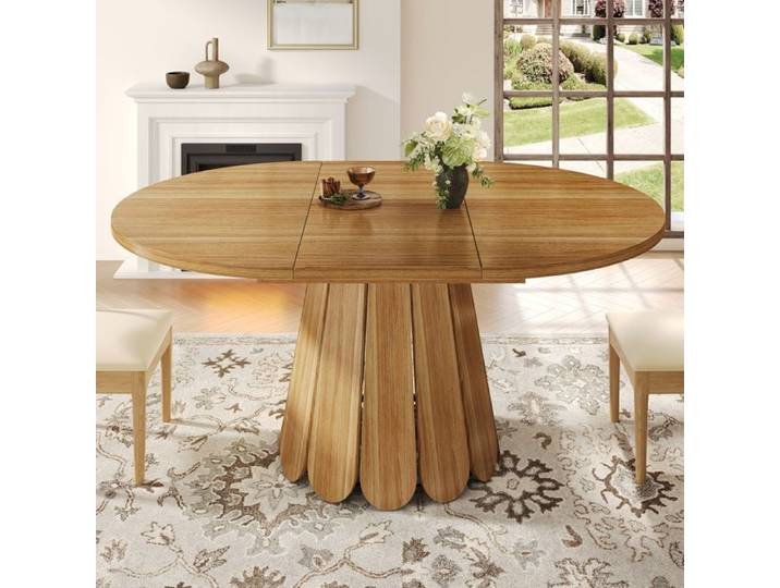 Table à manger extensible table de cuisine table ronde en bois pouvant accueillir jusqu'à 6 personnes couleur marron