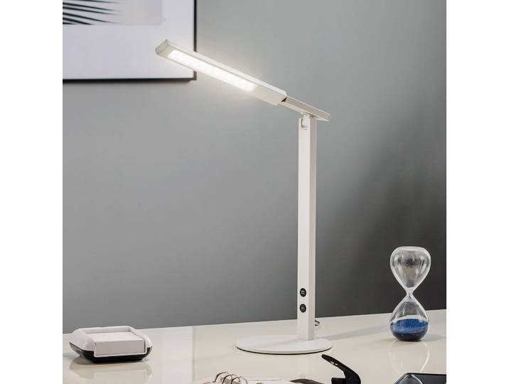 Fabas Luce LED Tischleuchtelampe Ideal, dimmbar, weiß / opal, für Arbeitszimmer / Büro, Aluminium, Modern