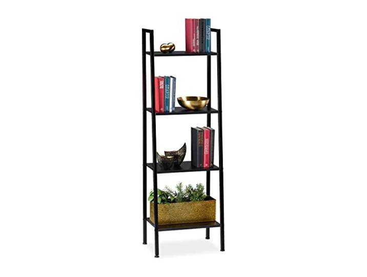 Relaxdays Etagère sur Pieds\, Etagère en échelle 4 espaces Rangement\, Plantes\, HLP: 136 x 44 x 31\,5cm\, Noir Noir
