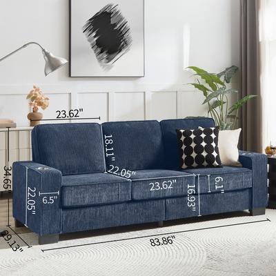 "83.86""Corduroy Fabric sofa,Modern Compressed Couch,3-Seater Sofa"