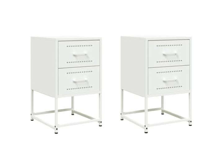 Fisinber Nachttisch 2er Set Weiß 36x39x60,5 cm Metall Beistelltisch Stabiles 2er-Set aus Stahl für Schlafzimmer und Wohnzimmer. Bietet praktischen Stauraum und eine pflegeleichte Oberfläche.