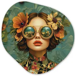WANDBILD Frau - Blumen - Schmetterlinge - Natur - Vintage Room Decor 90x90 cm