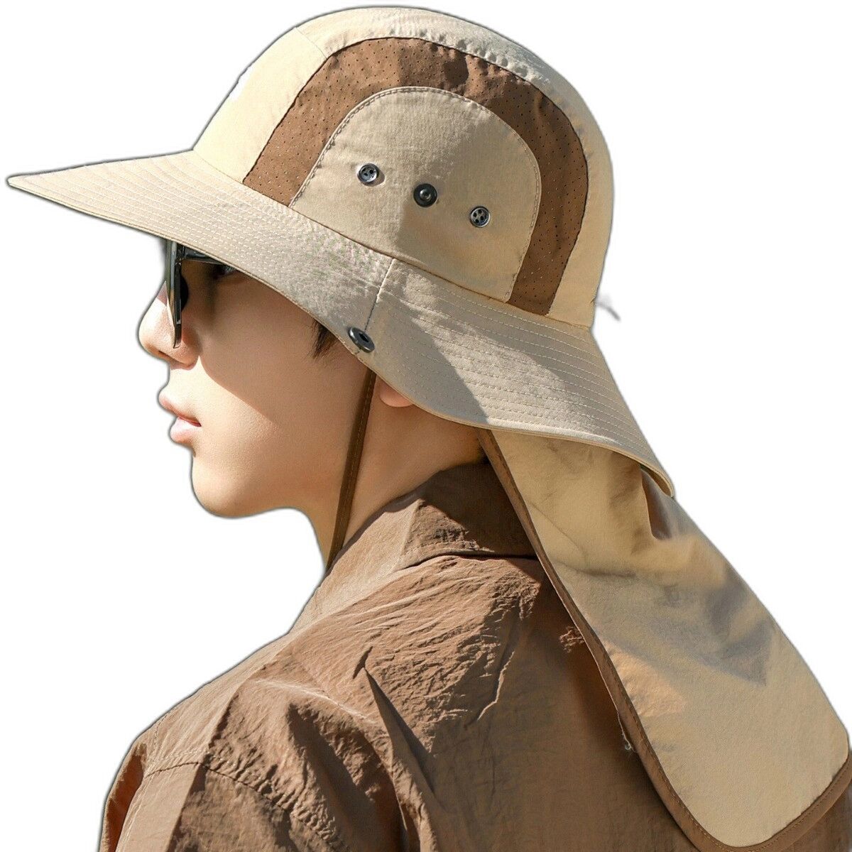 INF Outdoor-Kletter-Sonnenhut mit breiter Krempe – UV-Schutz, Polyester-Baumwolle, atmungsaktiv und leicht Khaki