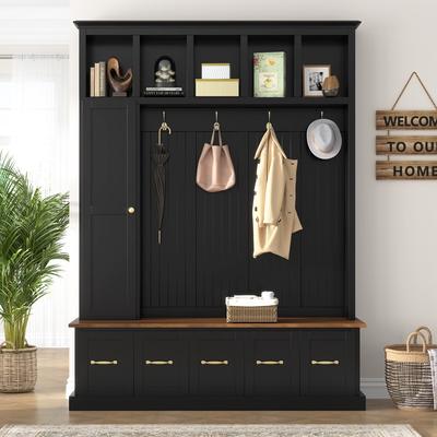 Entryway Hall Tree with Coat Hooks, Shoe Bench & Drawer Storage Cabinet