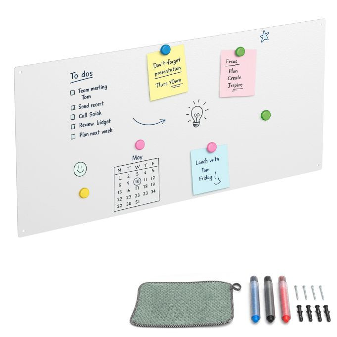 Relaxdays Beschrijfbaar magnetisch whiteboard van staal, wit, 70 x 30 cm